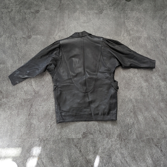 Vintage 80s soft black leather jacket with shoulder pads and leopard det… - Picture 7 of 14